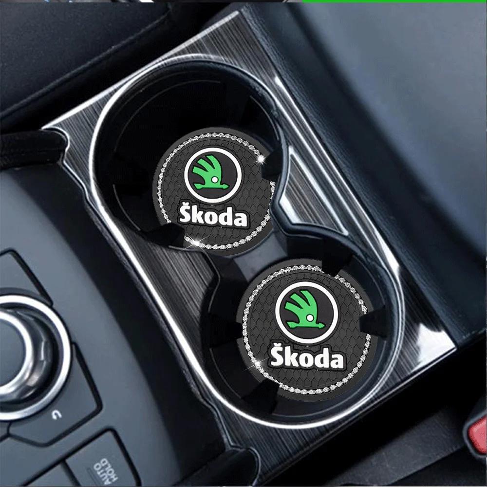 Car Sticker Diamond Rubber Non-slip Mat Water Cup Slot Pad Car Coaster For Skoda Karoq Octavia 3 A5 A7 Rapid Kami Scala Kodiaq F NL6