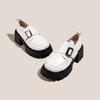 Leather platform loafers women's 2025 new Velcro versatile British style heightening small leather shoes spring and autumn single shoes