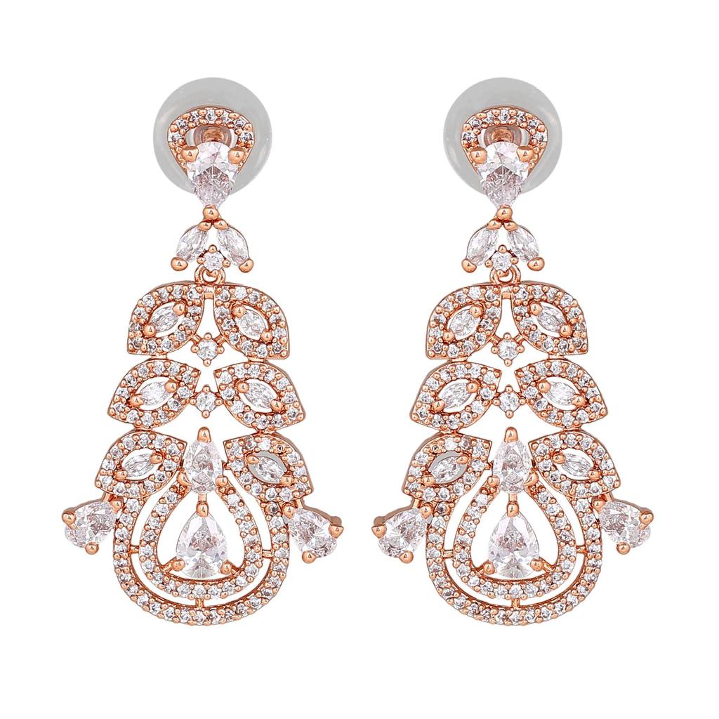Charming Estele Rose Gold Plated CZ Drop Earrings for Women
