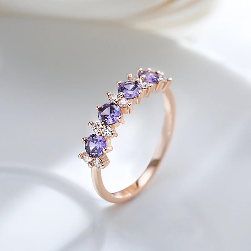 Vintage Purple Zircon Rings for Women Gold Color Wedding Party Jewelry Gift
