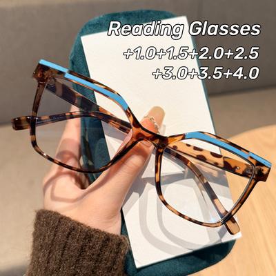 Modische Herren- und Damen-Lesebrille mit quadratischem Rahmen, Unisex-Blaulichtfilterbrille mit Plus-Dioptrien, Augenschutz