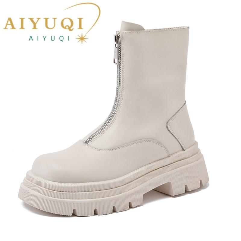 Fashion AIYUQI Women Chelsea Boots Genuine Leather 2025 New Warm Winter Boots Women Non Slip British Style Front Zipper Women Booties