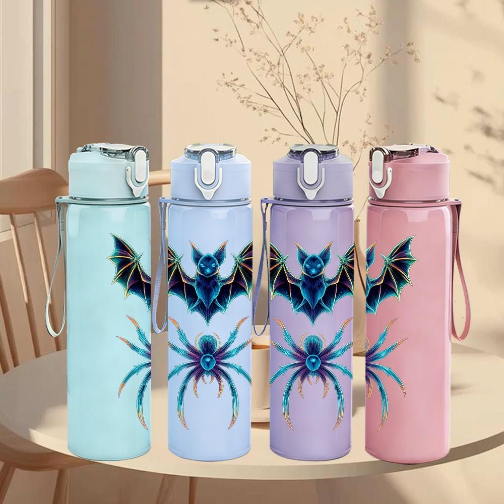 1PC Dark Bat Spider Dragon Art 750ml Color Plastic Sports Water Bottle Leakproof Flip Straw Lid Suitable for Sports Office Home Use