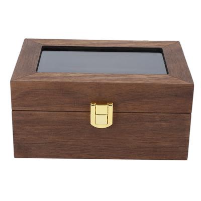 Wooden 3 Grid Watch Display Box Transparent Window Watch Storage Box (Black Walnut Color)