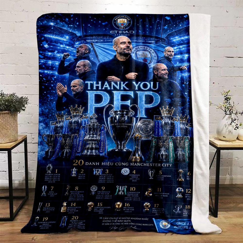 "Manchester City Tribute Pep Guardiola Warm blanket" Flannel blanket for bedroom, living room, sofa, and nap.