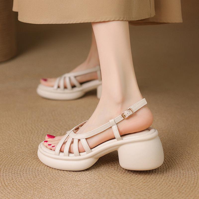 Neue Damen Sandalen Sommer Damen Römische Sandalen lässig einfarbig Damen Schuhe runde Zehenpartie Fuß Plateau Sandalen hoher Absatz