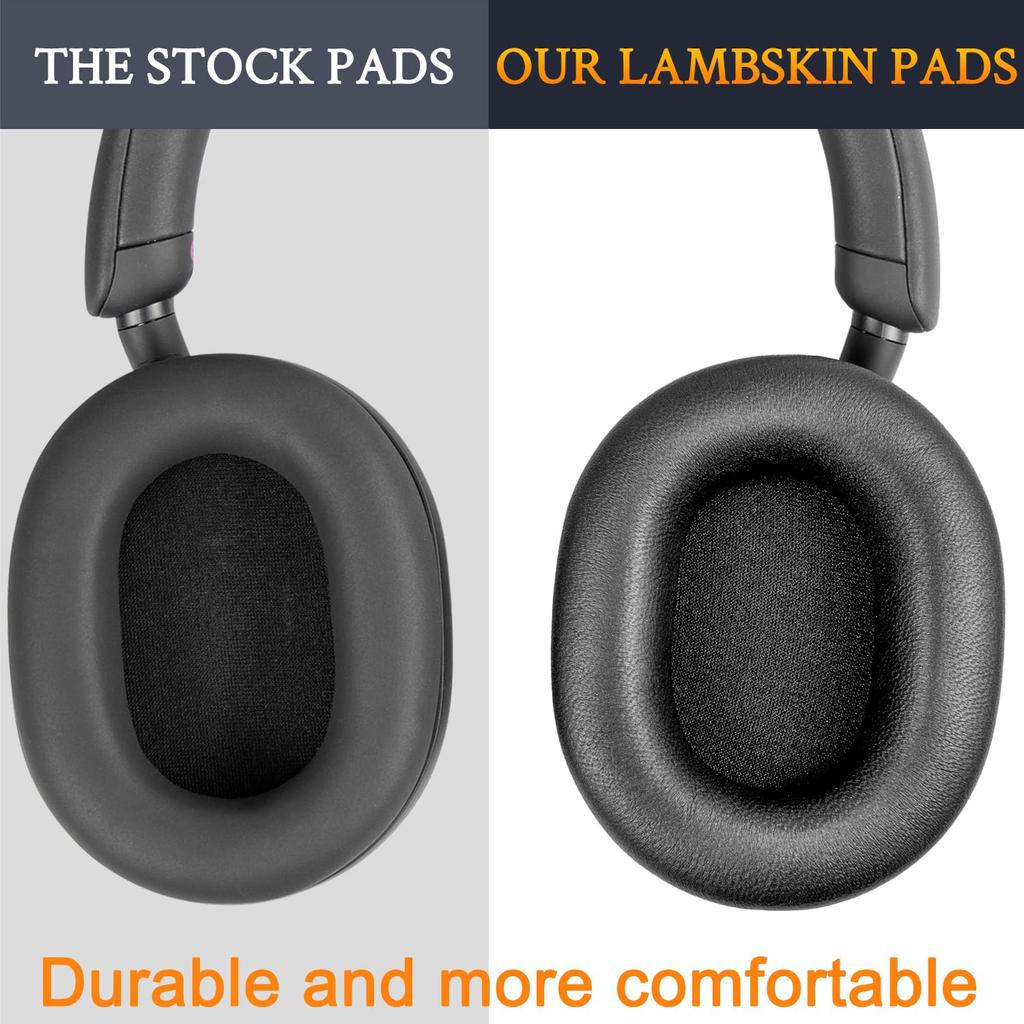 SOULWIT Sheepskin Ear Pads for Sony WH-1000XM5 (WH1000XM5) Headset, Replacement Noise-Isolating Ear Cushions, Thick Headphone Pads, Bright Black