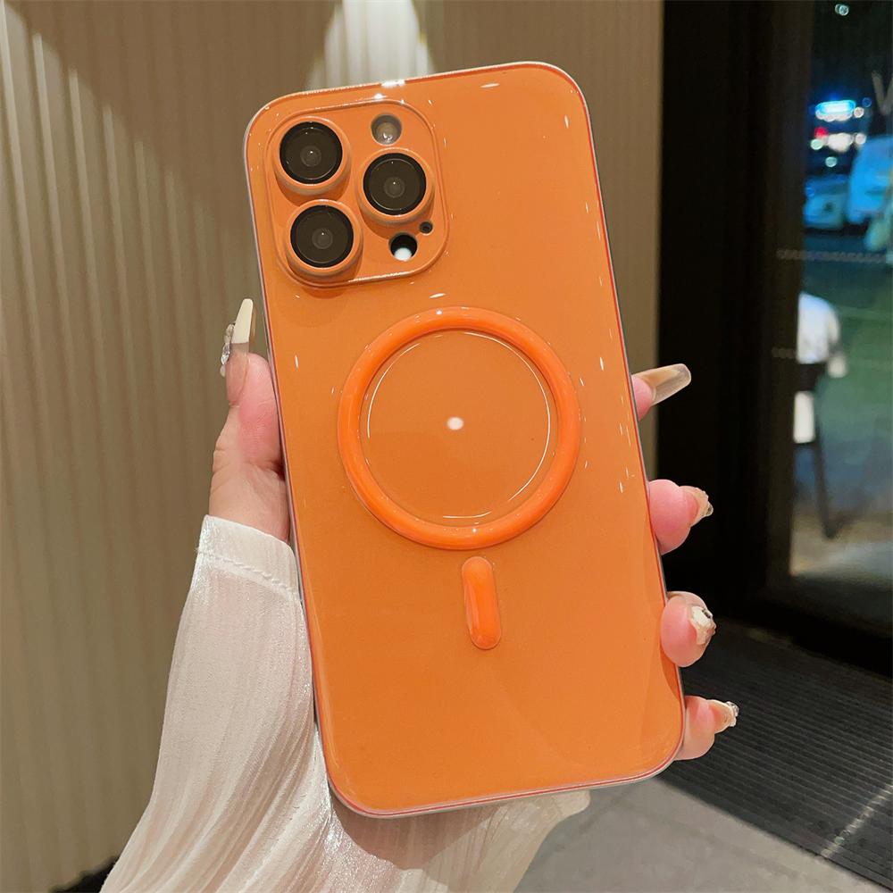 

Модный флуоресцентный светящийся цвет для беспроводного зарядного чехла Magsafe для iPhone 11 12 13 14 Pro Max, роскошный магнитный жесткий чехол For iPhone 13 ProMax оранжевый