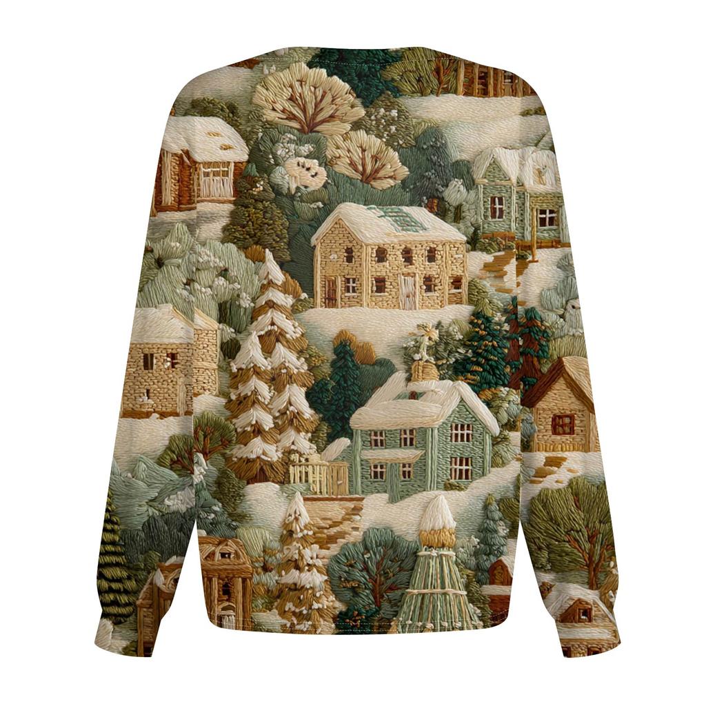 Women's Casual Long-Sleeved Single-Breasted Christmas-Themed Print  Cardigan