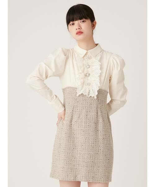 Lily Brown CANDY STOCK Front Beaded Dress L.B. Two-Tone (LWFO244812) Women's (BEG)