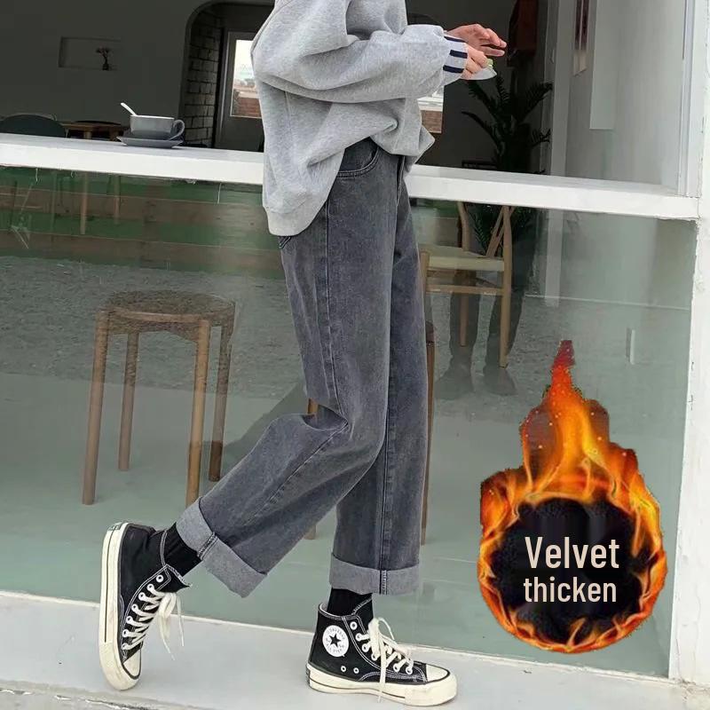 

Women s Retro Smoky Grey High Waist Wide Leg Jeans - Trendy Loose Straight Fit for Summer & Autumn L серый