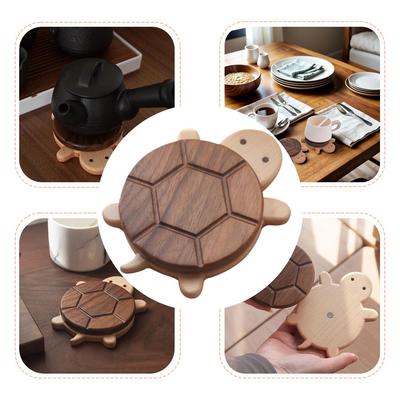 Wooden Home Turtle Coasters For Hot Drink Heat Resistant Home Kitchen Magnetic Anti Slip Hand Finished Protect Table Accessories