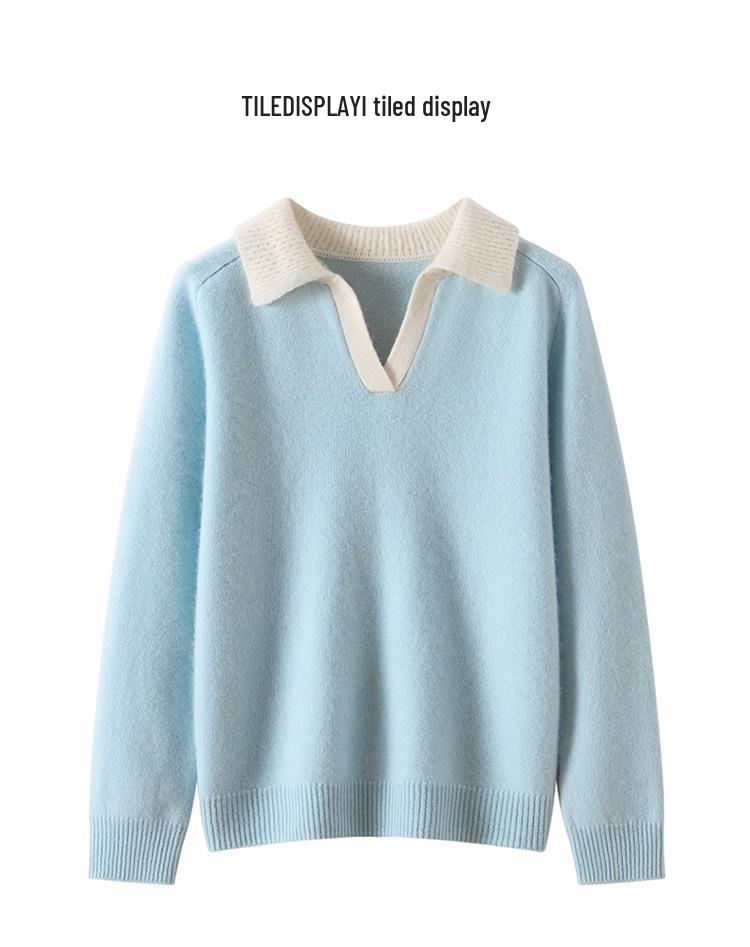 Patchwork Lapel Cashmere Sweater: Women's Slimming Knitwear Pullover