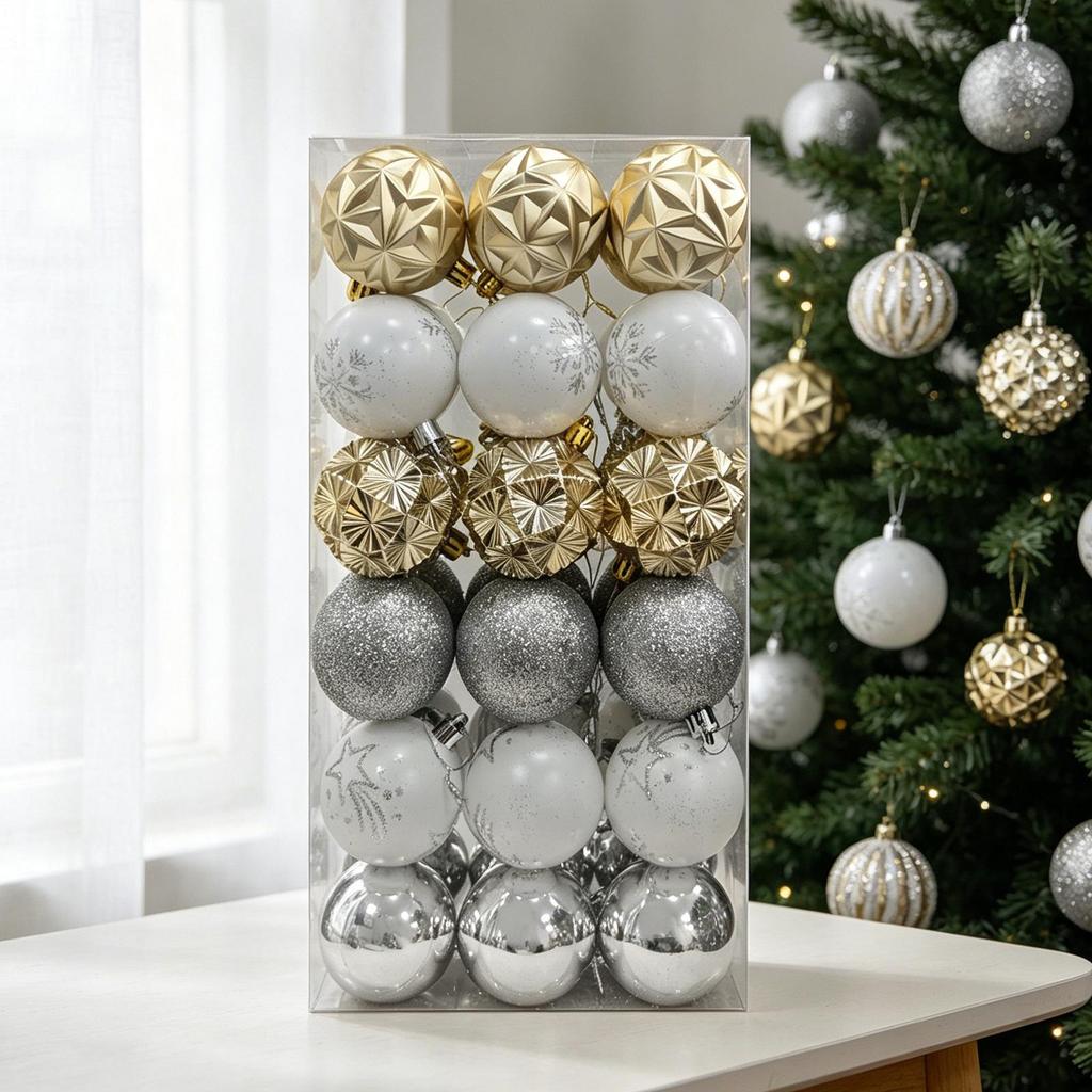 36-Piece Electroplated Christmas Tree Ball Set - Painted Plastic Hanging Ornaments