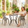Outdoor Bistro Set Vintage Rose Design Patio Furniture Set with Round Table and 2 Chairs Metallic Finish