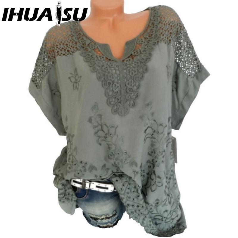 

IHUASU Женская Мода Повседневные Однотонные Принтованные Блузки и Рубашки с Коротким Рукавом и V-образным Вырезом XXXXXXL серый