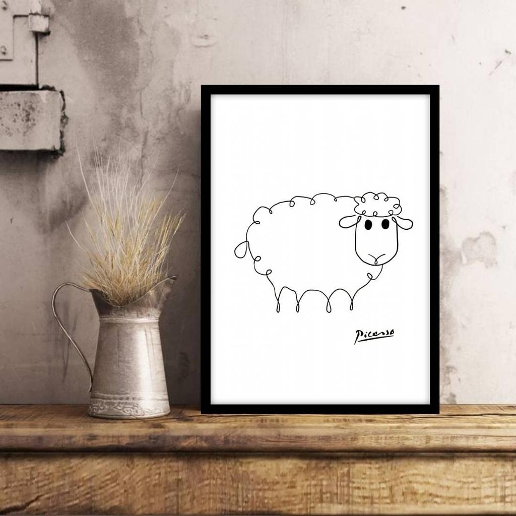 Picasso's painting of a sheep, A4 size, framed art poster, poster by aoipro (black frame (23cm x 31cm))