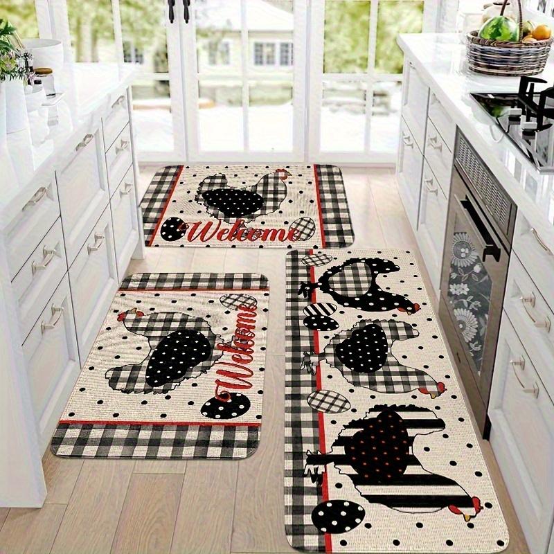 1Pcs Farmhouse Rooster Hen Pattern Floor Mat Modern Kitchen polyester Rug Non-Slip Colorful Indoor Carpet, For Home Bathroom Bedroom Living Room Decor