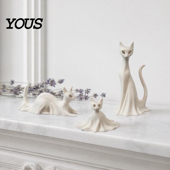 Odorless PLA Filament Decoration 3D Printed Cat Ghost Statues, Halloween Haunted Kitten Figurines with Hollow Eyes Detailed Carving Decor