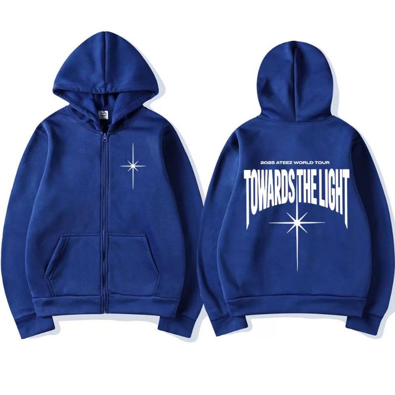 Ateez Welttournee Towards The Light Reißverschluss Kapuzenpullover Herren Damen Koreanischer Kpop Zip-Up Sweatshirt Mode Langarm Kapuzenpullover Jacke