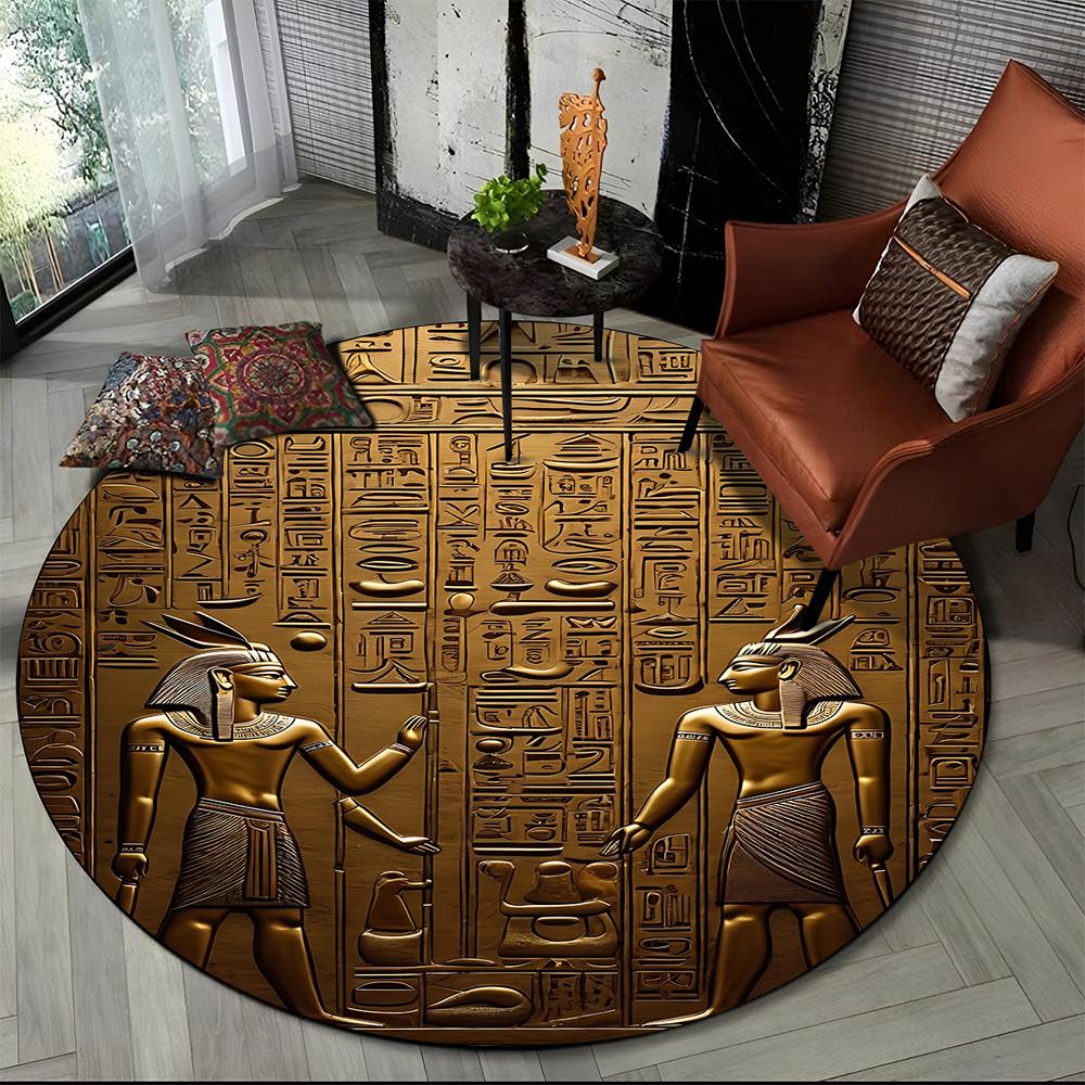 2025 New Ancient Egypt Hieroglyphic Mythology Wall Painting Glyph Round Carpet Rug for Bedroom Living Room Sofa,Decor Floor Mat