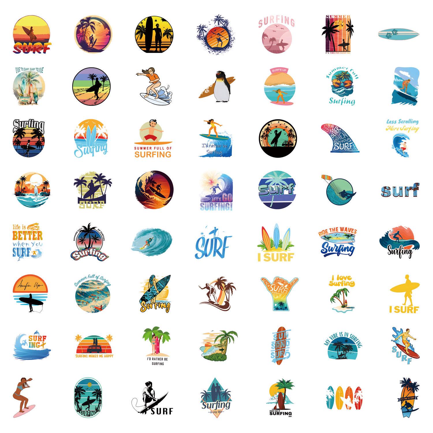 55 Surf Beach Graffiti Stickers – Trendy DIY Waterproof Décor for Phone & Skateboard