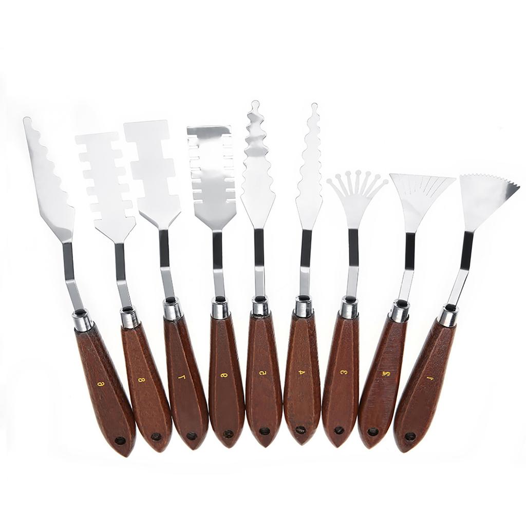 9PCS Professional Spatula Paint Mixture Scraper Set Artist Oil Painting Palette Knife