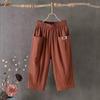 Women's Casual Summer Cotton Hemp Cropped Pants Wide Leg Mid Rise Elastic Waistband Solid Color Comfortable Trendy