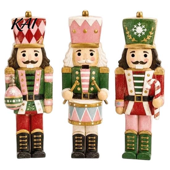 Collectible Christmas Crafts 3 Pcs Wooden Nutcracker Figurine, Traditional Soldier Retro Style Holiday Props Decoration, Vintage Tabletop Centerpiece