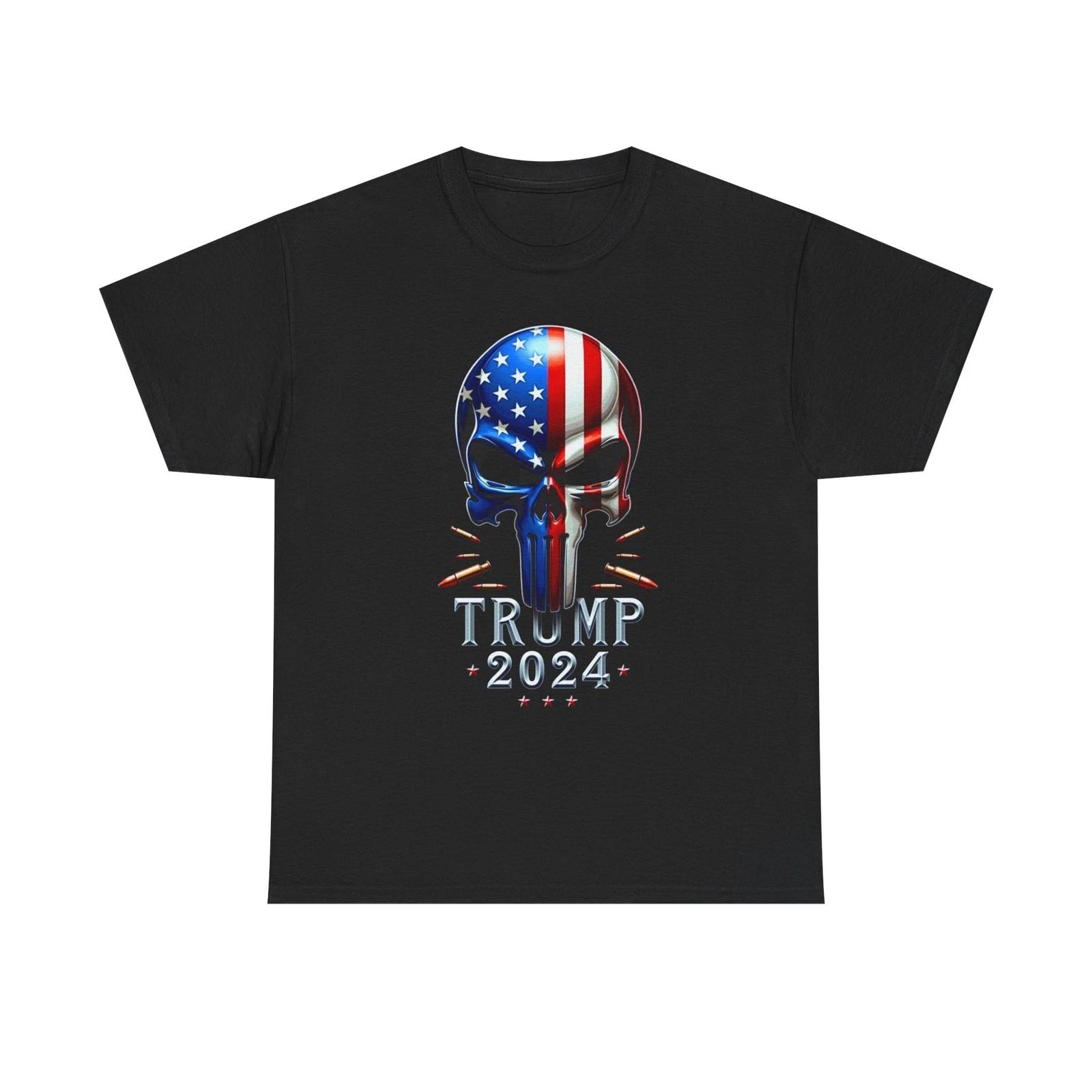 Trump 2024 Punisher Style Skull Graphic Patriotic Trump Tee Shirt L