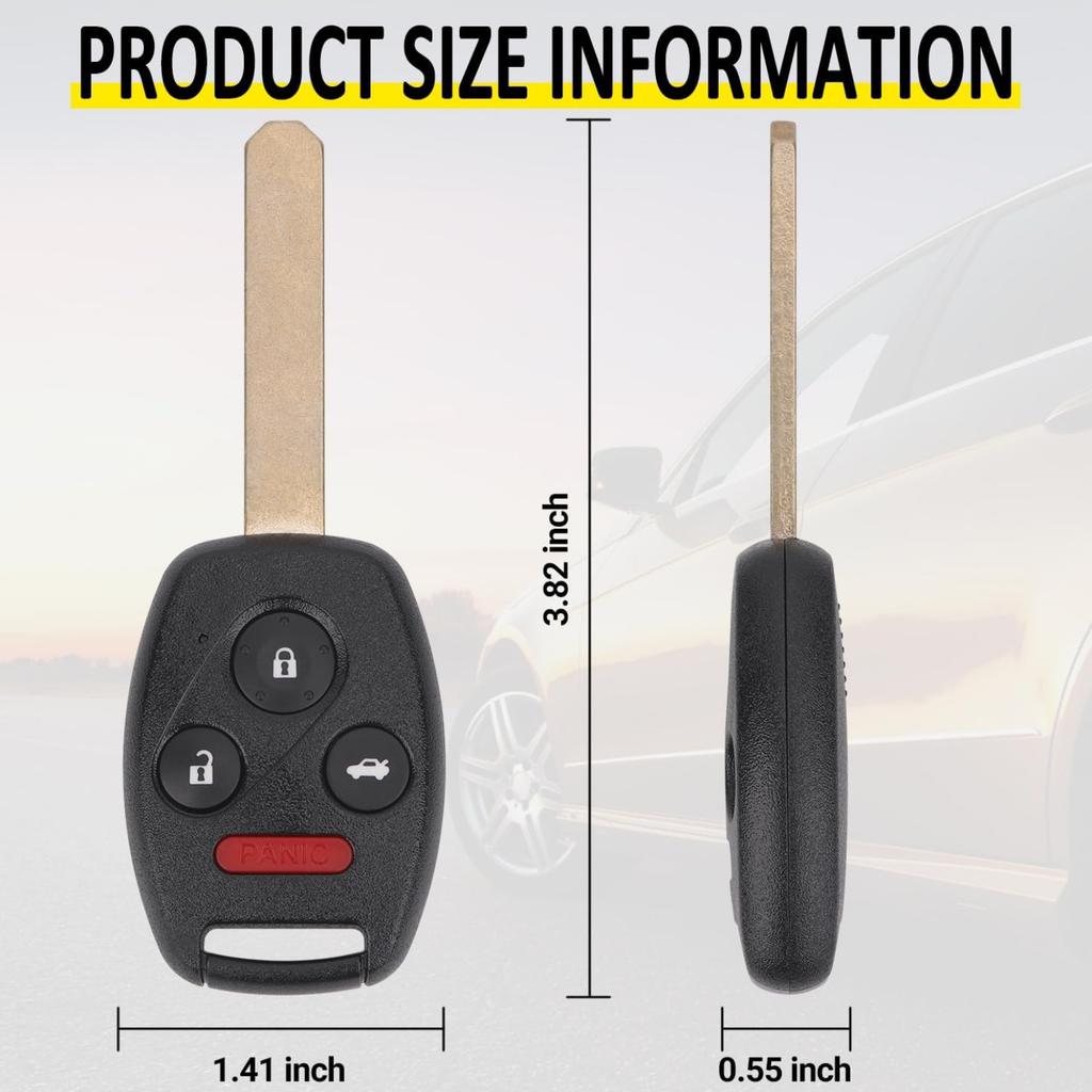 Keyless Entry Remote Control Uncut Car Ignition Key Fob Compatible with Honda Accord 2003-2007, Replacement for OUCG8D-380H-A, 4 Button