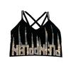 Women's Rhinestone Padded Sports Bra Seamless Cami Cropped Tank Top Crisscross Back Shiny Workout Bra