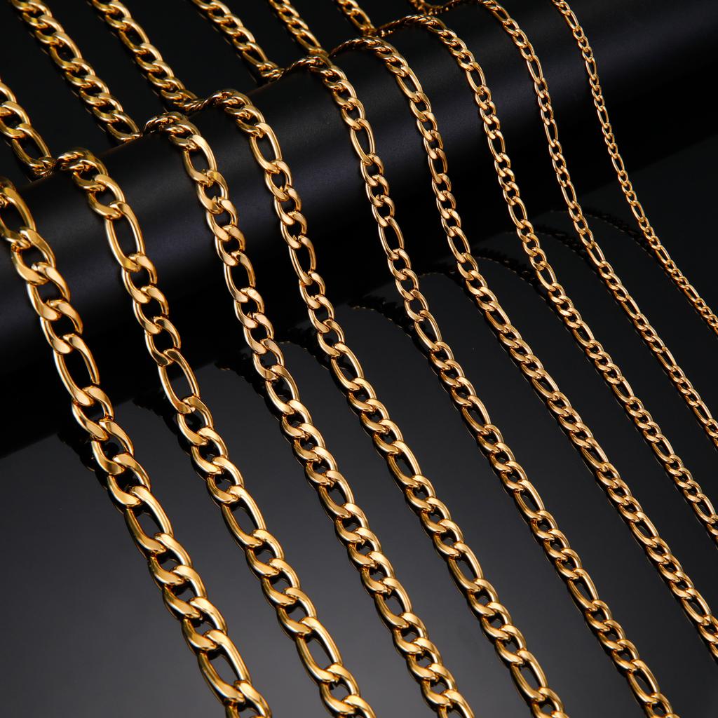 Collier chaîne Figaro Teamer pour Hommes Femmes Basique Punk Couleur Or Acier Inoxydable Long Collier Chokers Hommes Hip Hop Bijoux Cadeaux
