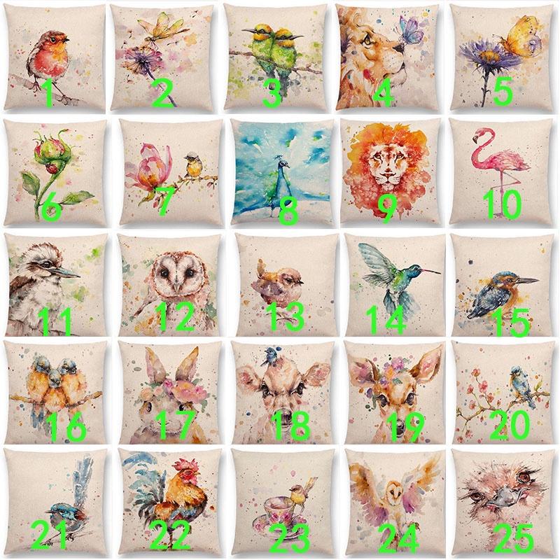 Exquisite Watercolor Lion Flowers Butterfly Lane Bird Wren Cushion Cover Ideal For Stylish Homes