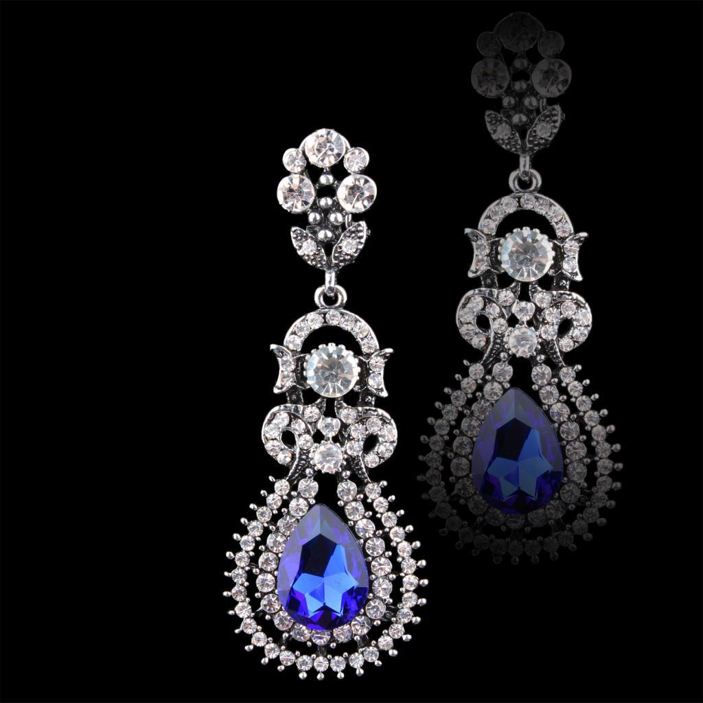 Blue Rhinestone Fashion Jewellery Luxury Glitter Earrings Elegant Ornaments
