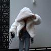VAYLA Women Faux Fur Short Coats Y2k Hooded Jackets Long Sleeves Covered Single Breasted Thick Loose Fit Casual  Autumn Winter