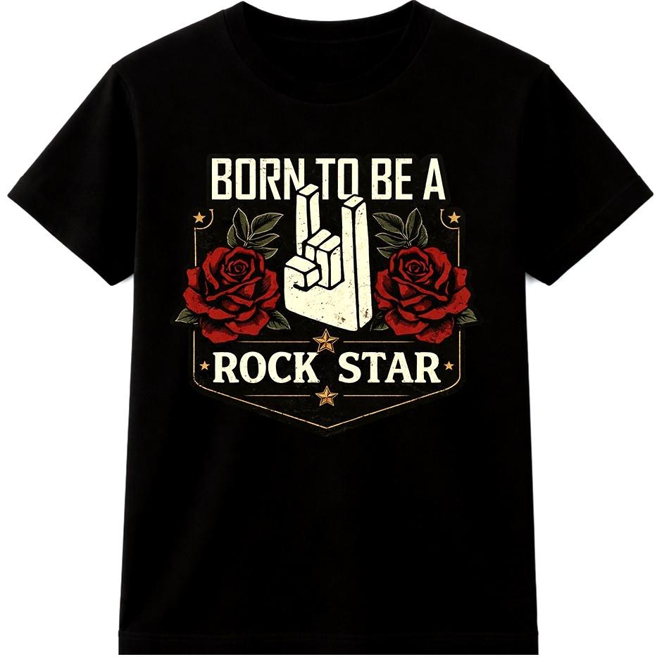 Rock Star T Shirt Born To Be A Rock Star Rocker Roses Concert Music Graphic Tee S разноцветный