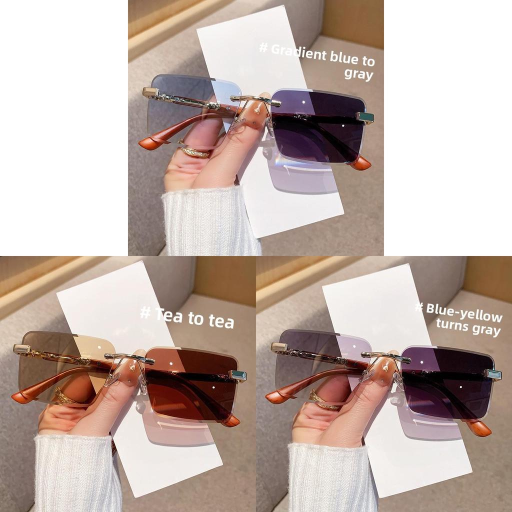 Trendy Frameless Gradient Grey Sun Glasses With Uv400 For Cycling And Parties