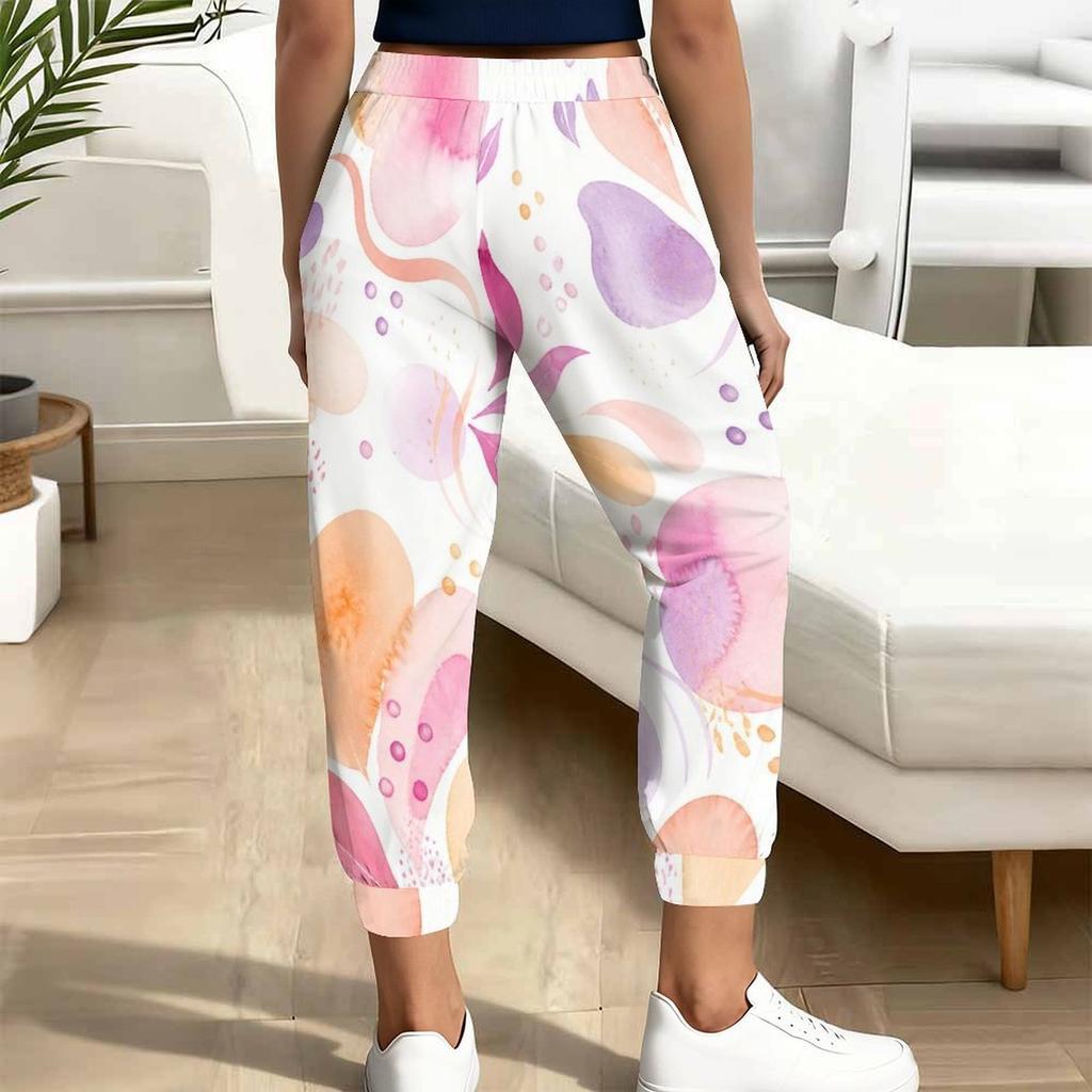 Women Plus Size Casual Printed Drawstring Waist Jogger Pants Side Pockets Cuffed Ankle