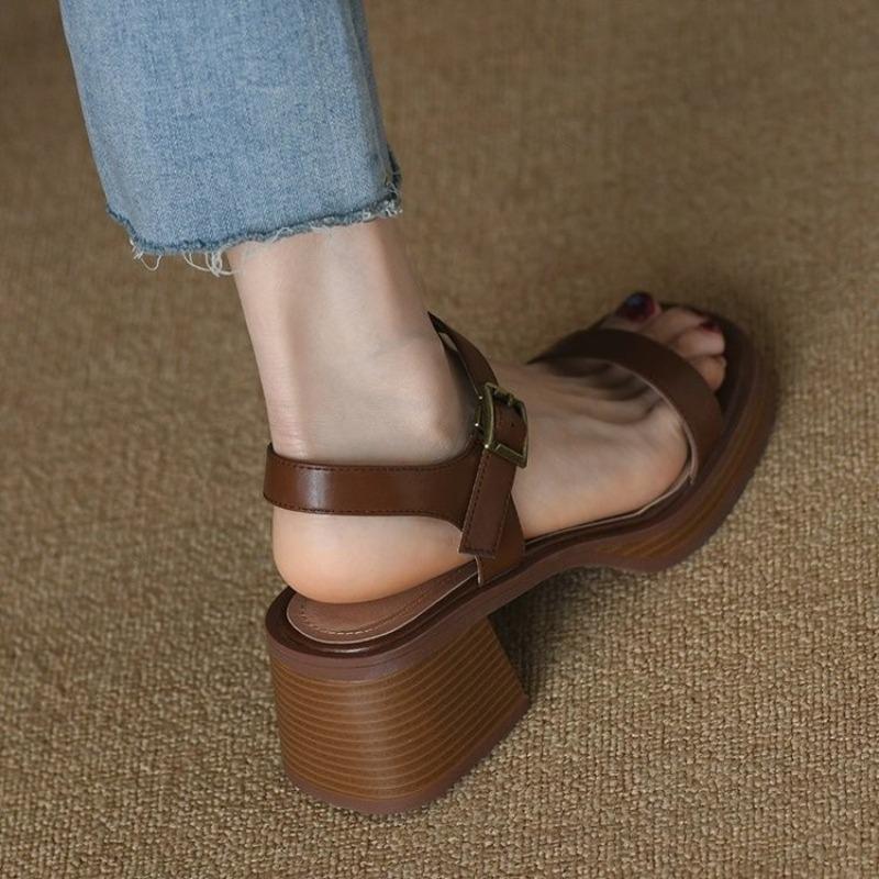 2025 Summer Women Sandals High Heels Basic Genuine Leather Concise Office Plus Size 35-42 Ladies Casual Outdoor Shoes