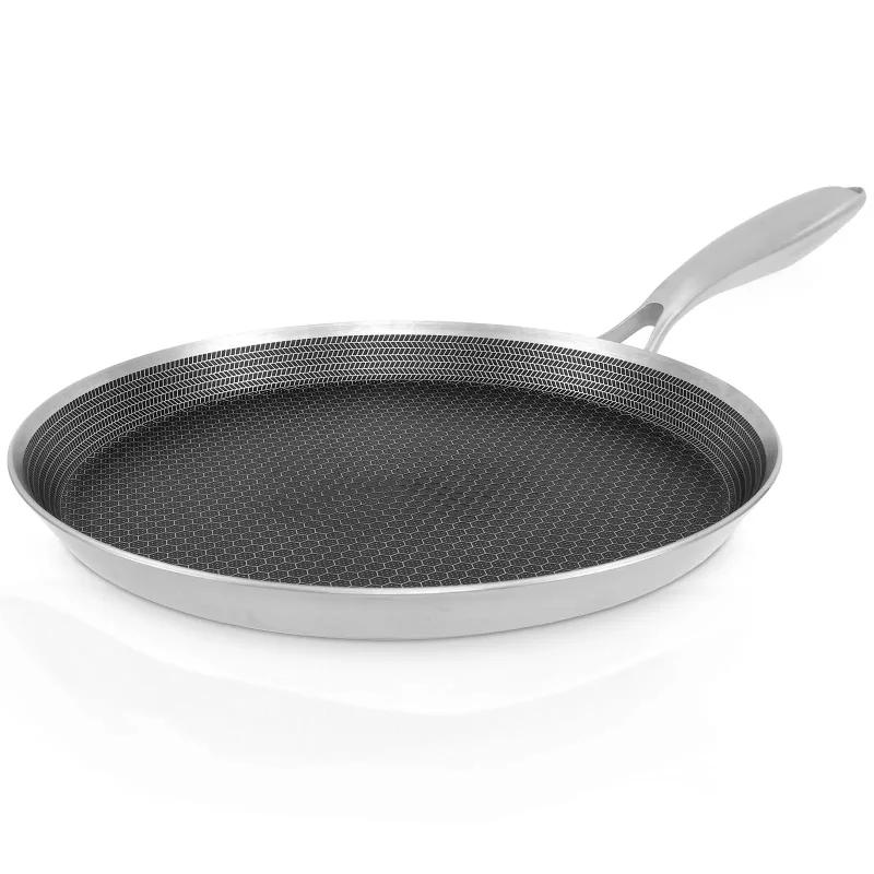 Crêpe-Pfanne, antihaftbeschichtete Dosa-Pfanne mit Wabenstruktur, Edelstahl, ergonomischer Griff, Küchen-Pfannkuchenpfanne, induktionsgeeignet, Tortilla-Pfanne