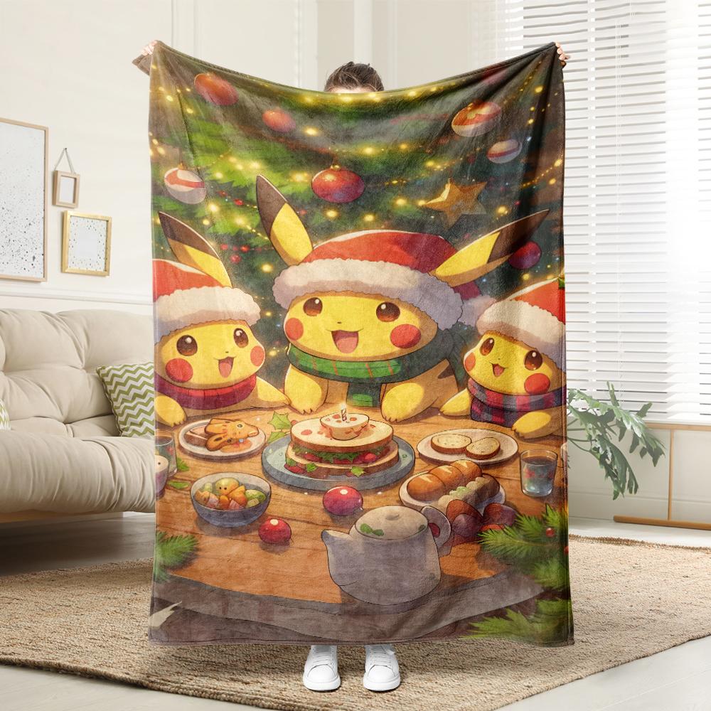 Pikachu dances with the little Fire Dragon Christmas: Pixel Style Christmas Blanket Essential for Home rest