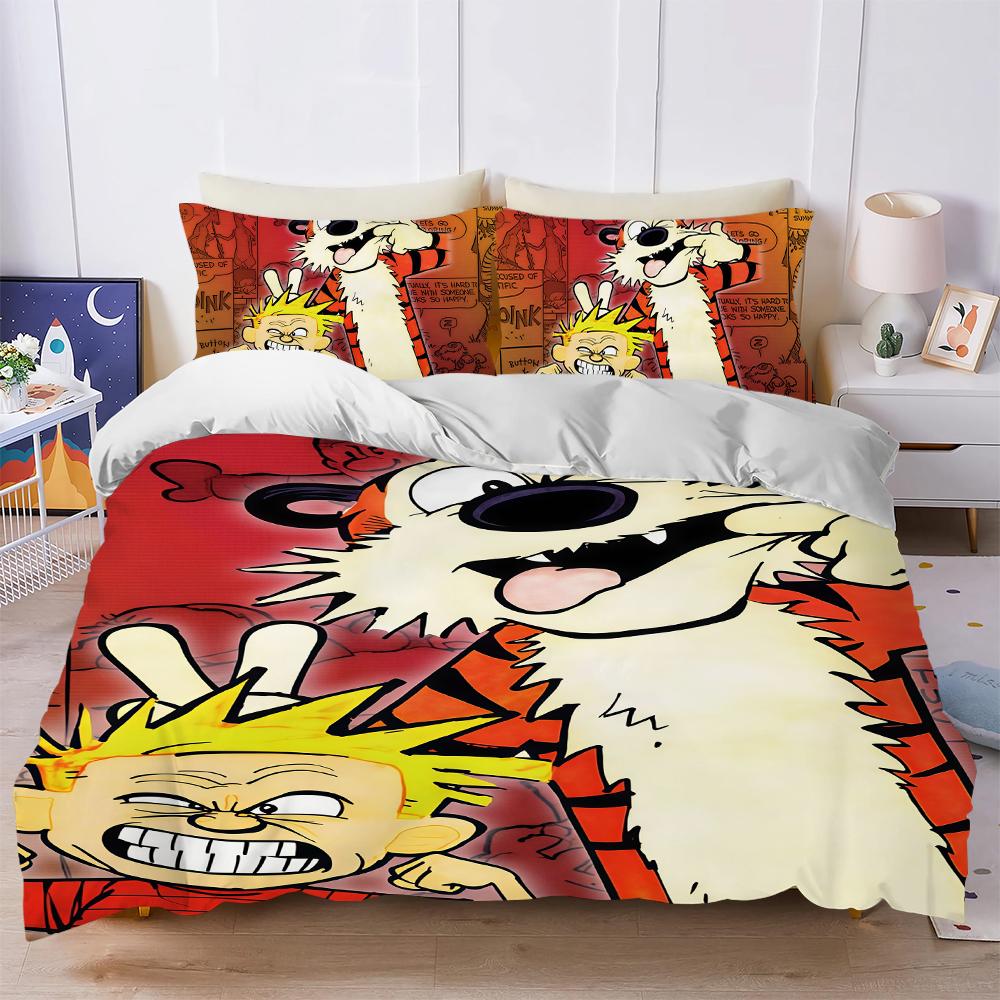 C-CalvinS and H-Ho-bbes Duvet Cover Set Soft Wash Bed 3 Piece Summer Comfortable Student Dormitory Home Baby Bedding Best Seller