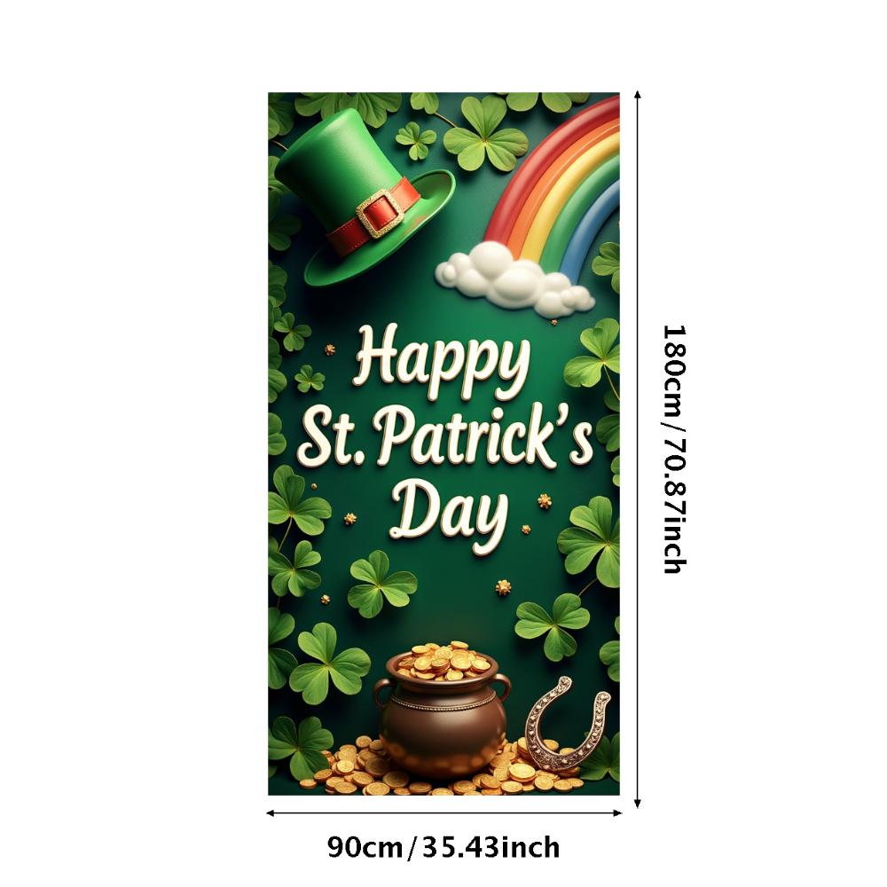 St Patricks Day Backdrop Banner Leprechaun Hat Shamrock Party Background Celebration Photography Props Event Supplies Decoration