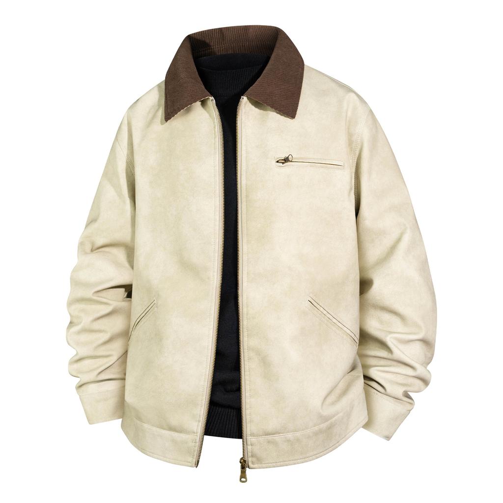 American retro Detroit tooling coat men's autumn vintage high-end trendy brand PU leather jacket