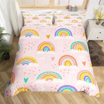 Regenbogen Liebesherz Bettbezug für Kinder Jungen Mädchen Queen-Size Leichtgewichtige Bettdeckenbezüge Bunte Liebesherzen Bettwäscheset Ohne Bettdecke