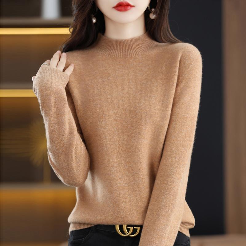 Autumn Winter Seamless Short Semi High Neck Loose Base Pullovers Knitted Women's Clothing Sweater for First-line Ready Sweaters