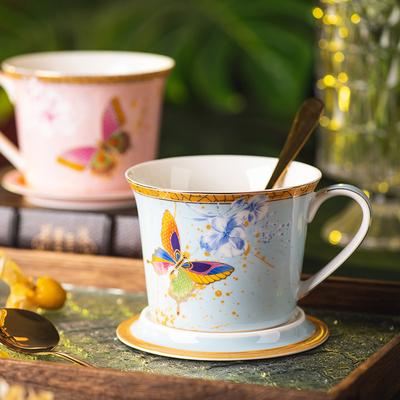 430ml Ceramic Butterfly Coffee Cup with Lid Exquisite Afternoon Tea Floral Tea Coffee Cup Painted Butterfly Mug Home Milk Mug