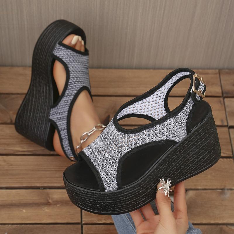 

Sandals women s spring and summer comfortable casual mesh women s shoes platform-soled wedge heel large size sports sandals 43 чёрный