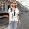 Maglietta da donna casual stampata con scollo asimmetrico, maniche corte e bottone decorativo